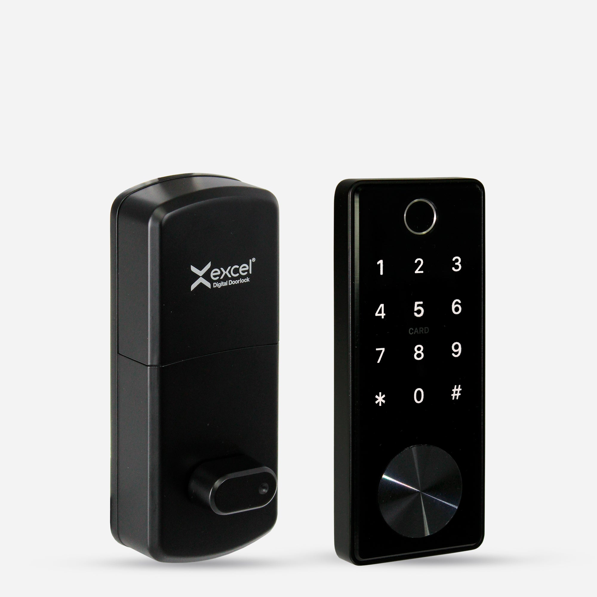 Cerradura Digital EXC-325 tipo cerrojo con WiFi, Bluetooth, Huella Digital, Contraseña Numérica, Tarjeta RFID y Llave Mecánica. Módulo externo e interno.
