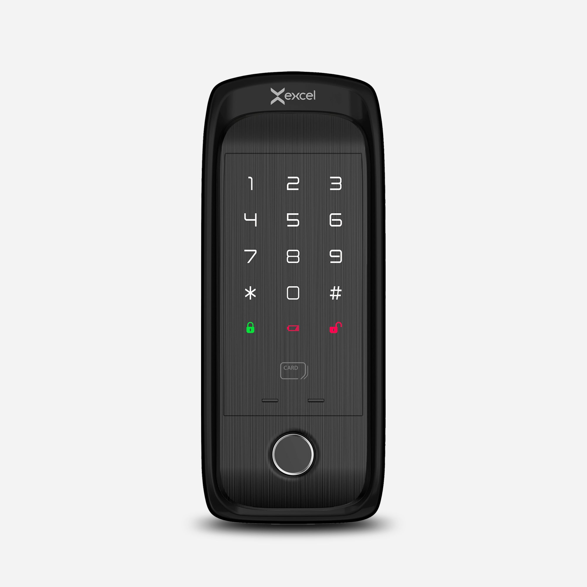 Cerradura digital tipo cerrojo EXC-SD400. WiFi y Bluetooth, Huella Digital, Contraseña Numérica y Tarjeta RFID. Módulo exterior, vista frontal.